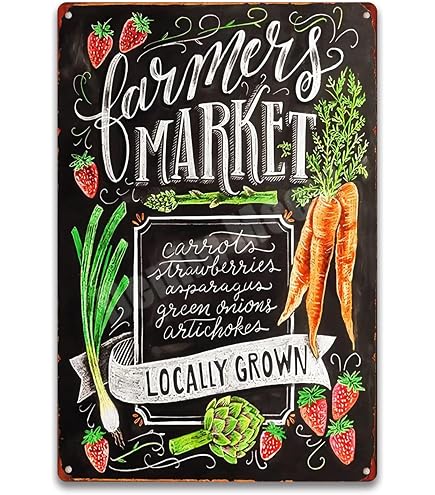 KIYOYO Funny Fruits & Vegetables Tin Sign – 8x12 Inch Retro Kitchen Wall Decor, Vintage Farm Plaque