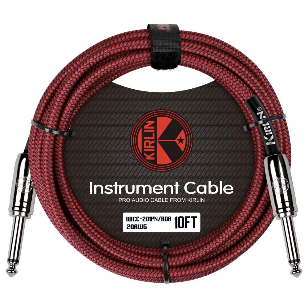 Kirlin IWC201PNRD-10FT Fabric Straight Instrument Cable Guitar Lead, Red, 10 ft