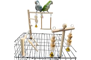 Hamiledyi Natural Wood Bird Play Gym for Small Birds, Parakeet Cockatiel Playstand with Perch, Ladder & Swing Toys for Cage Top(Style B)