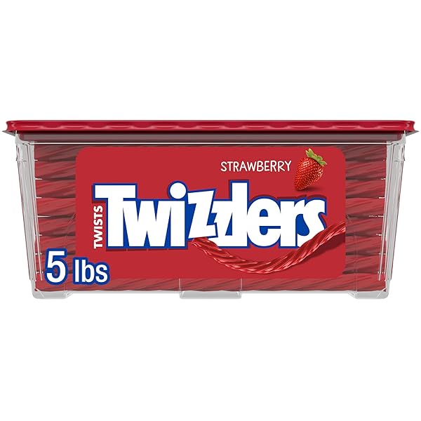 TWIZZLERS TWISTS STRAWBERRY FLAVORED LICORICE STYLE, LOW FAT CANDY TUB, 5 LB