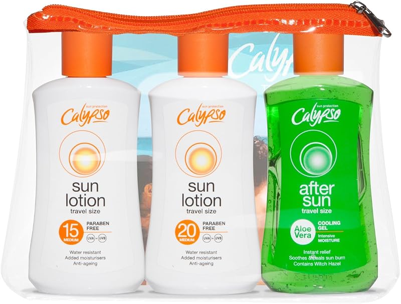 Calypso Sun Travel Pack SPF15 SPF20 Aloe Vera Lotion 100ml Hand Luggage