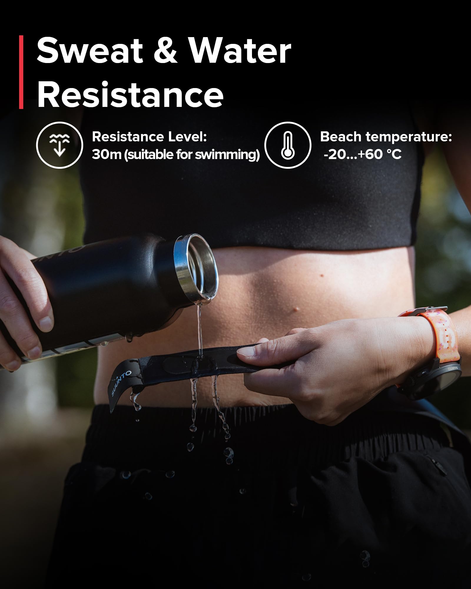 SUUNTO Smart Heart Rate Belt, Accurate Bluetooth Heart Rate Measurement Sensor, Multiple sports Comfortable fit for Running & Swimming, 500H Long Battery Life with Internal Memory, Waterproof, Black