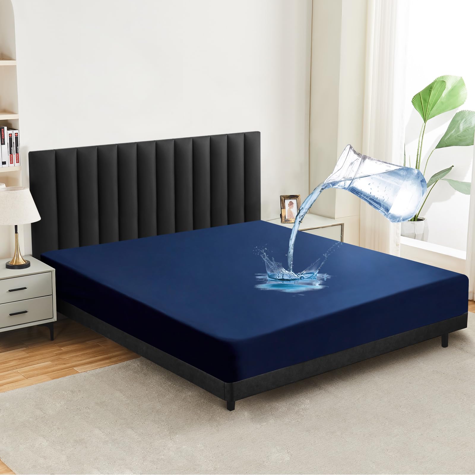 mafudoxi Mattress Protector Waterproof 140 x 200 cm, Incontinence Fitted Sheet, Breathable Mattress Protector Bed Sheet, Moisture Protection Fitted Sheet, Incontinence Underlay, Washable at 60°C, Dark