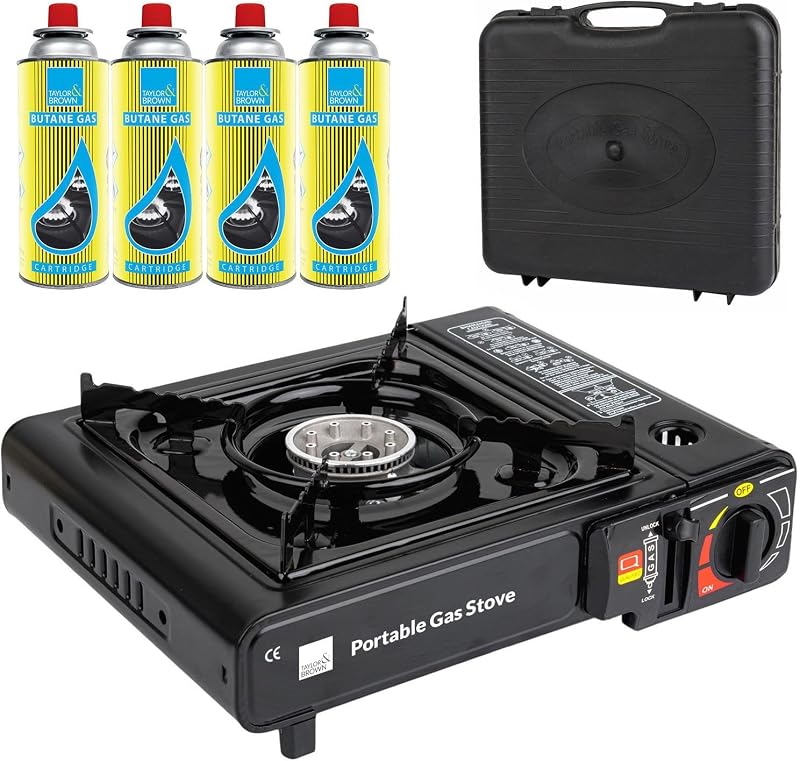 Taylor & Brown Black Portable Camping Stove EN417 with Case 4 Butane Gas