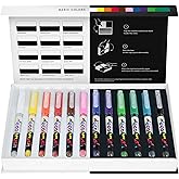 Karin Pigment Decobrush Acrylic Paint Markers, 12 Basic Colors Collection, Brush Tip, Acrylic Markers Set, Opaque, Lightfast &amp; Waterproof Paint Pens for Wood, Fabric, Canvas, Rock Painting and More