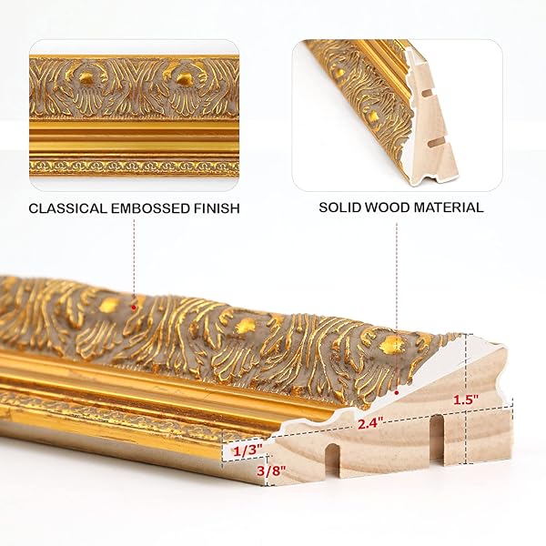 FOLKOR DIY SOLID WOOD FRAME FOR 20X24 CANVAS PAINTING, 2.4″ WIDE GOLD ORNATE, VERTICAL OR HORIZONTAL DISPLAY FOR HOME OFFICE WALL DECOR (EMPTY, NO PLEXIGLASS & BACKING BOARD)