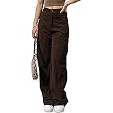 SCUSTY Women's Vintage Corduroy High Elastic Waist Wide Leg Pocketed Pants Trouser