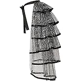 Steampunk Sparkle Sequin Tulle Tutu Bustle Skirts 6 Layer Overskirt Tie-on Belt