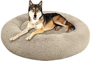 SAVFOX Plush Calming Dog Beds, Donut Dog Bed for Small Dogs, Medium, Large & X-Large, Comfy Cuddler Dog Bed and Cat Bed in Faux Fur, Washable Dog Bed, Multiple Sizes XS-XXL
