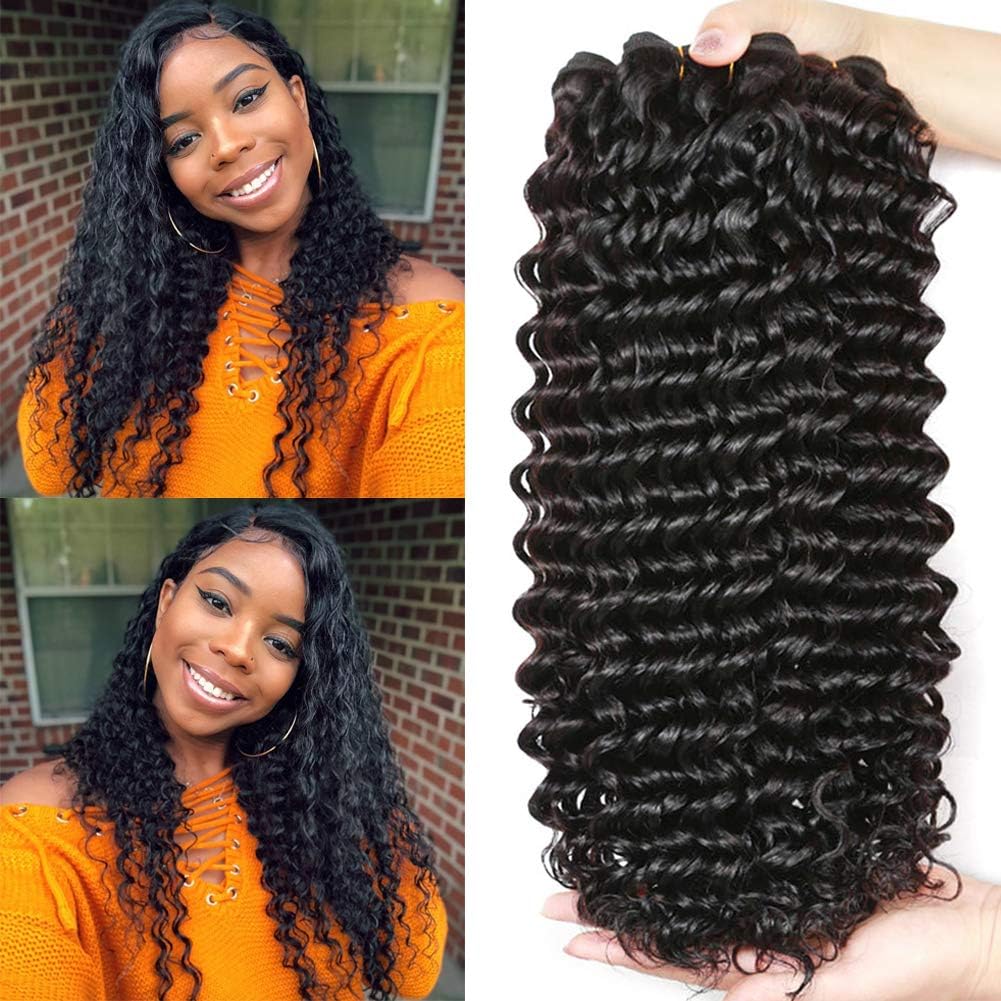FZY 9a Brazilian Curly Hair Bundles Deep Curly Human Hair Bundles Brazilian Hair Bundles Natual Black Color 300g Total 10 12 14 inch