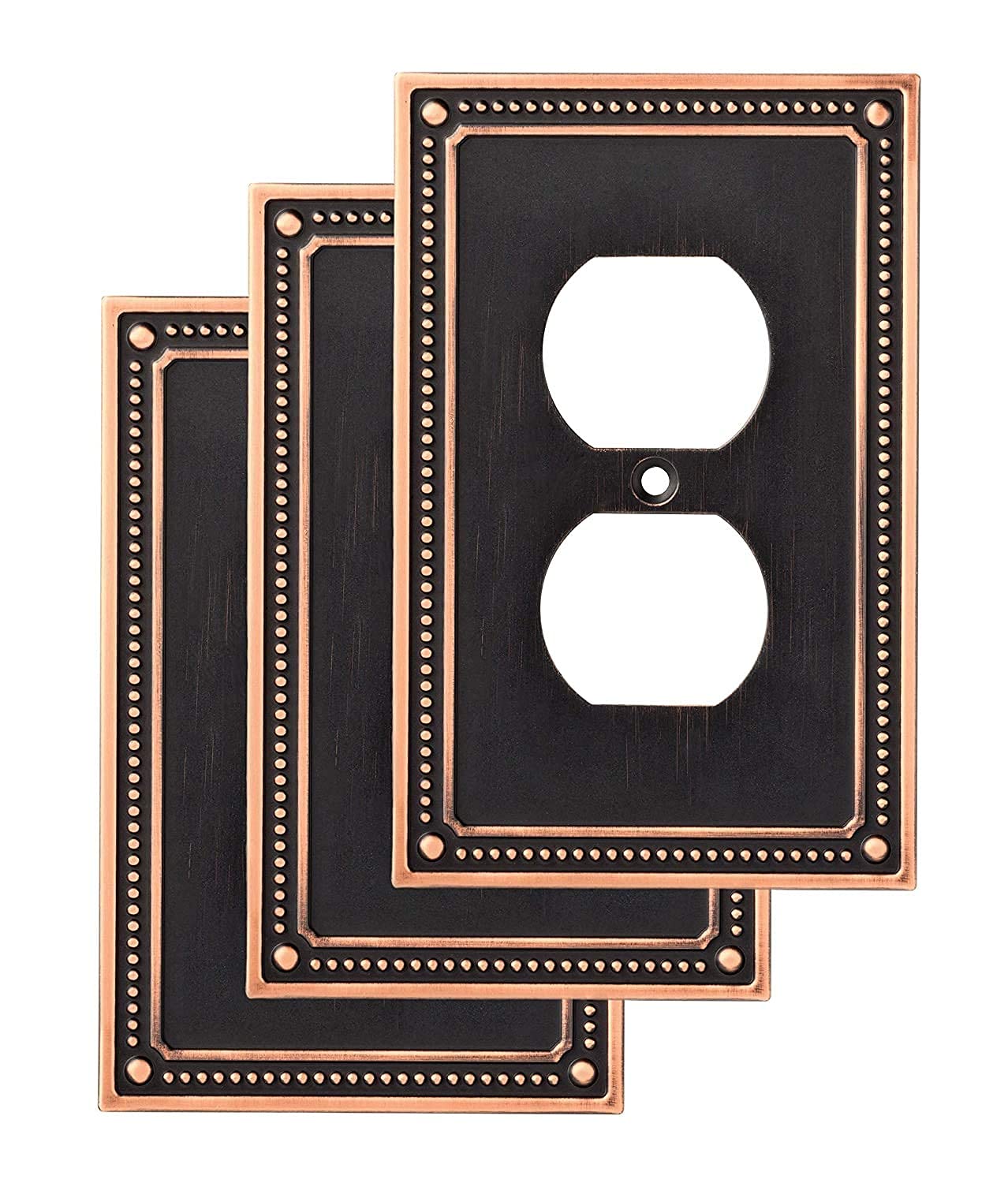 Franklin Brass Classic Beaded Wall Plate, Bronze with Copper Highlights Single Duplex Outlet Cover, 3-Pack, W35059V-VBC-C