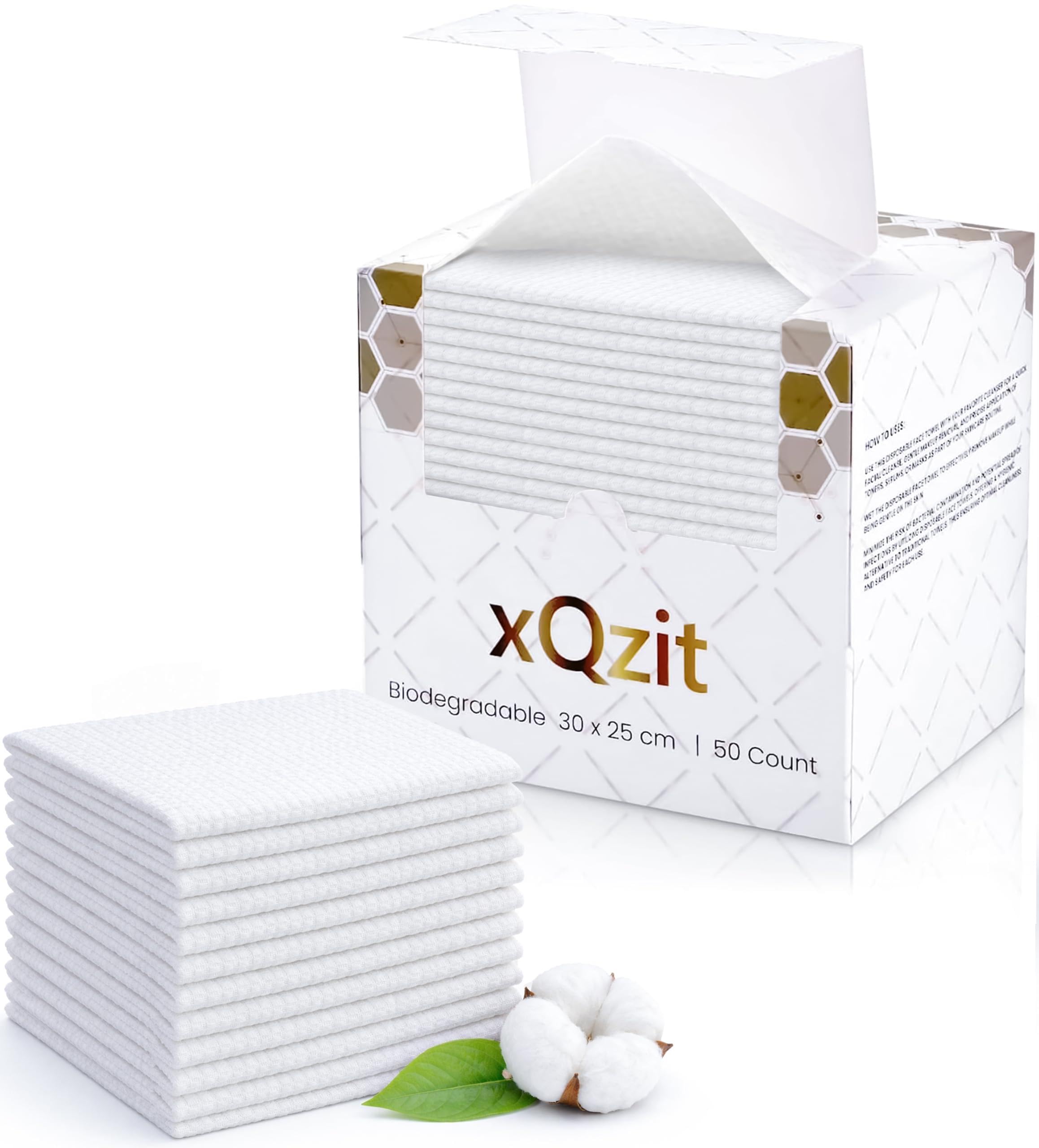 XL Disposable Face Towels for Washing Face (50 Count) - Extra Thick Biodegradable Dry Wipes – Ultra-Soft Makeup Remover Cloths for Sensitive Skin, Acne Prone & Facial Cleansing