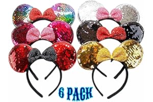 BLHOLIFE Minnie Headbands 6 pcs Mouse Ears with Sequins Bow Colored.