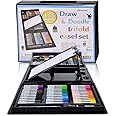 Darnassus 155-Piece Trifold Easel Art Set, Deluxe Professional Color Set, Compact Portable, with Crayons, Markers, Pencils, Color Cakes, and Sketch Pad, Crafts Gift for Ages 4-12