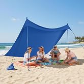 CROWN SHADES 7x7 Beach Tent Sun Shelter 2 Poles, Blue | Easy to Setup Beach Canopy Shade with Sand Anchor, UPF 50+ Protection, Height Adjustable