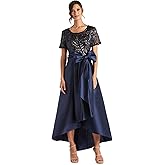 R&M Richards Women's Sequin Wrap Dress W/Hi-Lo Hem - Elegant Embellished Formal Gown