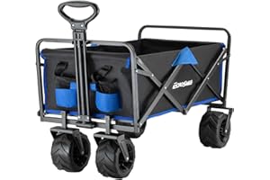 EchoSmile Heavy Duty 350 Lbs Capacity Collapsible Wagon, Outdoor Folding Camping Wagons, Grocery Portable Utility Cart, Adjustable Rolling Carts, All Terrain Sports Wagon with Big Wheels, Beach Wagon