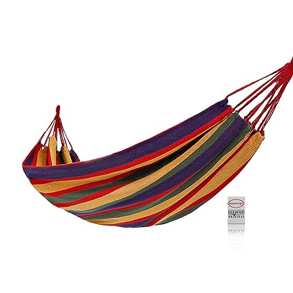 Pepper Agro Multi Colour Cotton Stripped Hanging Foldable Portable Hammock with Carry Bag Set of 1