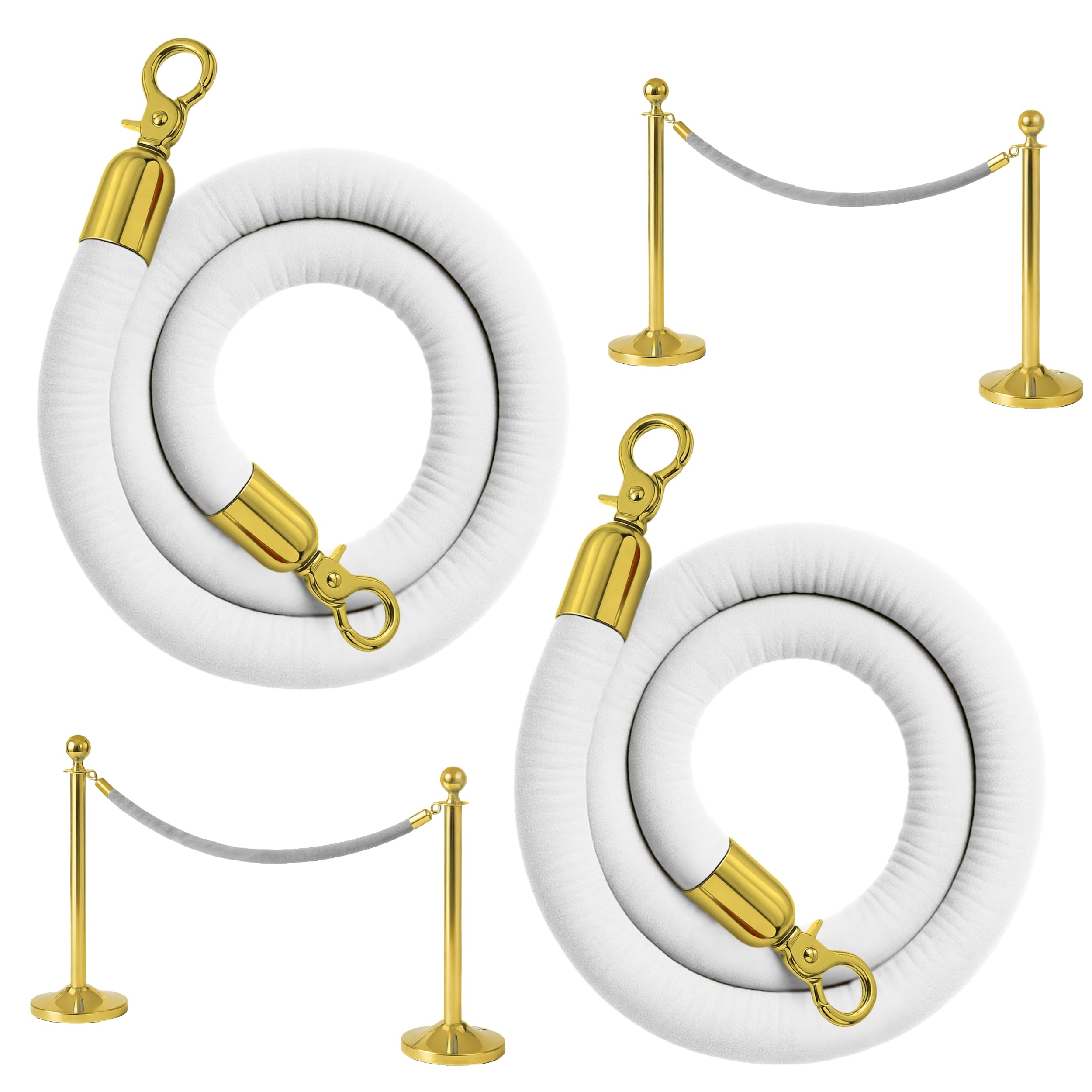 Photo 1 of 2 Pack White Stanchion Rope 5 Foot with Gold Hooks – Premium Stanchion Rope for Events and Crowd Control – Durable VIP Barrier for Queue Management and Decorative Use
