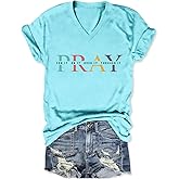 GOJEIOU Christian Tshirts for Women Pray On It Pray Over It Pray Through It Shirt V Neck Faith T Shirts Soft Cotton Tops