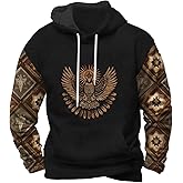 Zhyaj Classic Graphic Print Hooded Sweatshirt for Men Casual Drop Shoulder Long Sleeve Hoodie Loose Fit Ribbed Cuffs Fashion Pullover for Fall