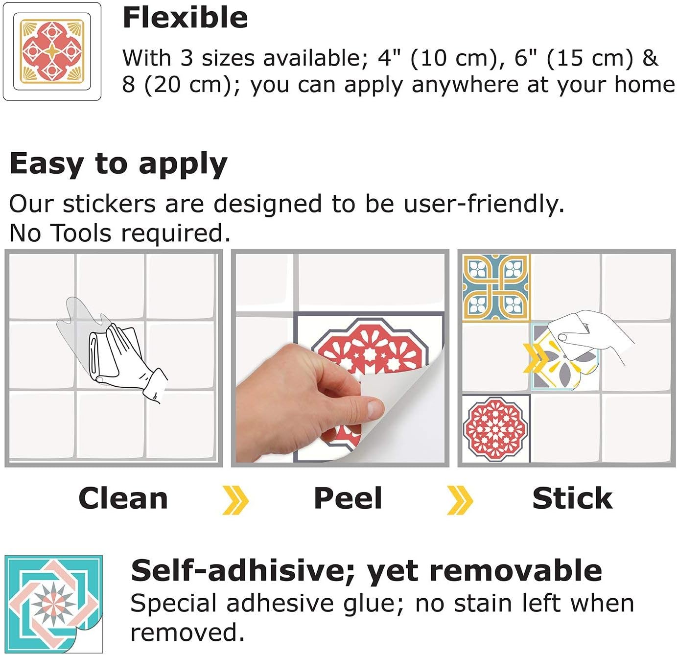WALPLUS WT1521 Malia Colourful Tiles Mix Wall Stickers - 15 cm x 15 cm - 24 pcs.…, 24 Units - Image 5