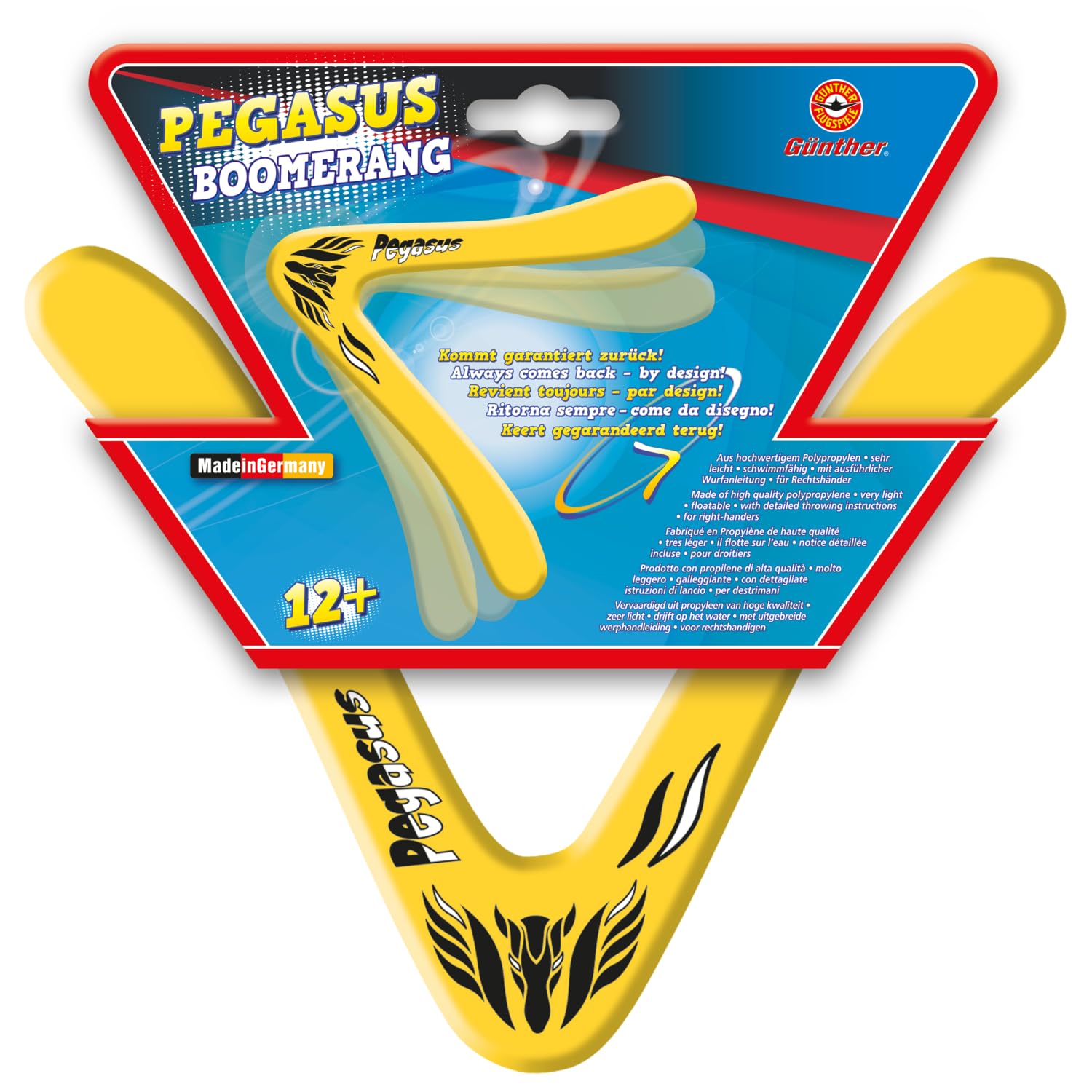 GÜNTHER FLUGSPIELE 1374 - Boomerang Pegasus, ca. 25 cm, Bumerang mit klassischer Form, für Kinder ab 12 Jahren, aus unzerbrechlichem Polypropylen 2