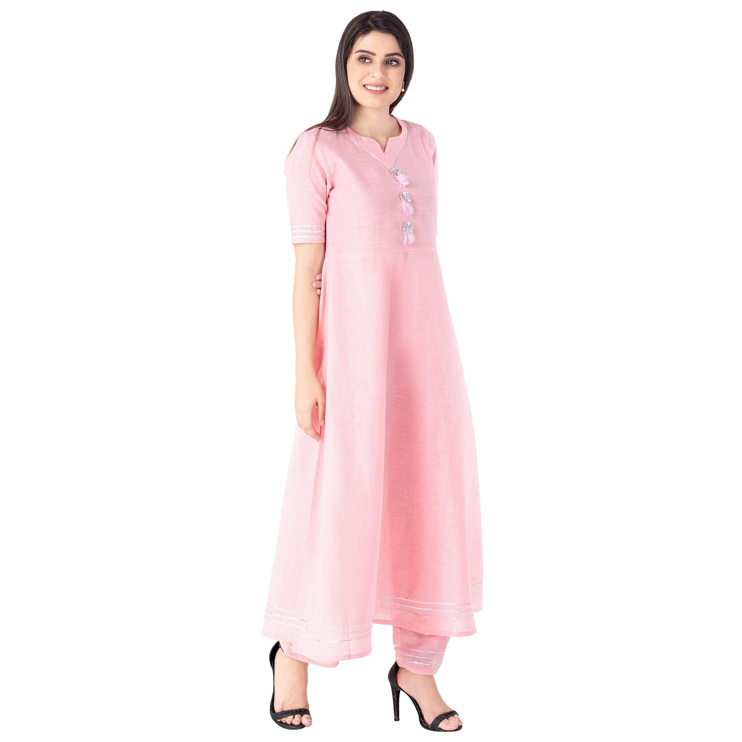 khushal k women's cotton solid kurta with palazzo pant set