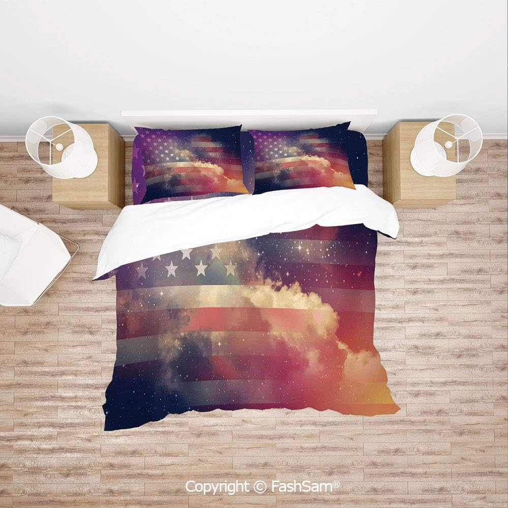 FashSam Luxury 4 Pieces Duvet Cover Bedding Set Exposure USA National in Outer Space Night Cloudy Free Universe Display for Family(Single)