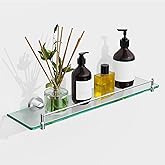 KOCOK 20 Inches Glass Shelves for Bathroom, Brushed Nickel Floating Glass Shelf Stainless Steel Tempered Glass Bathroom Shelv