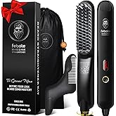 FEBOTE Heated Ionic Hair Straightening Brush for Men - 5 Temperature Settings, Anti-Scald, Beard Shaper & Travel Bag