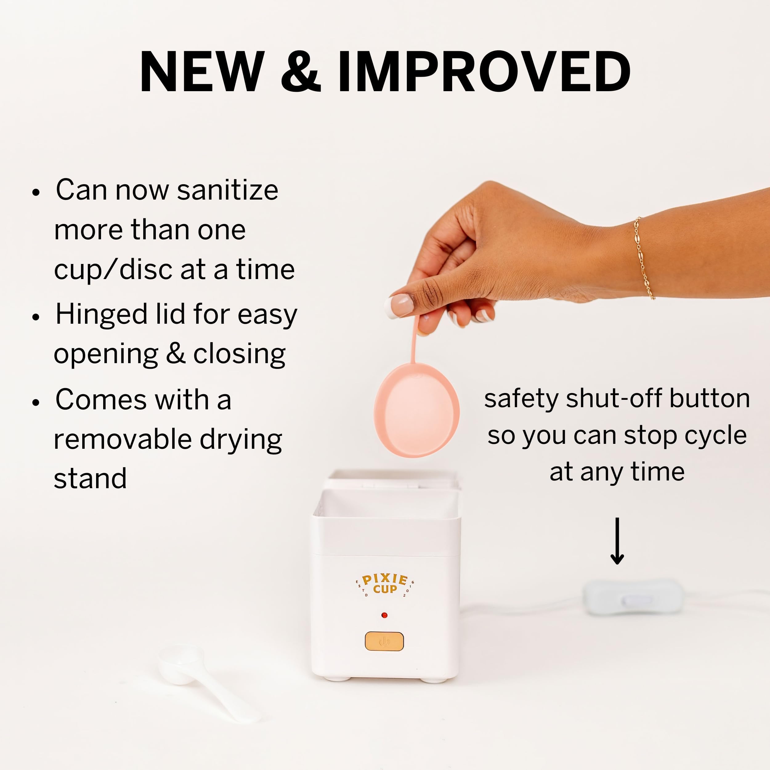 Pixie Menstrual Cup Steam Cleaner - Wash Your Cup + Kill 99.9% of Germs with Cleanser Steam for Feminine Care - 3 Minutes and Your Period Cup is Sterile! Automatic Timing Shut Off Switch (White)
