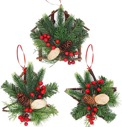 Amazon Co Jp クリスマスブドウのつるリースハンガー 3個セット 天然の松ぼっくり ヤドリギと赤いベリーオーナメント クリスマスガーランド ホームパーティー装飾 ホリデーウィンターギフト ホーム キッチン