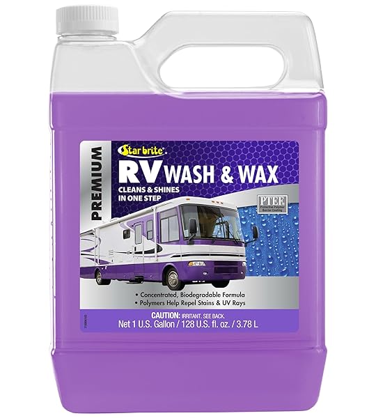 STAR BRITE RV WASH & WAX – CONCENTRATED CLEANER – CLEANS & SHINES IN ONE EASY STEP + REPELS FUTURE STAINS & PROTECTS FROM UV DAMAGE 128 OZ (71500)