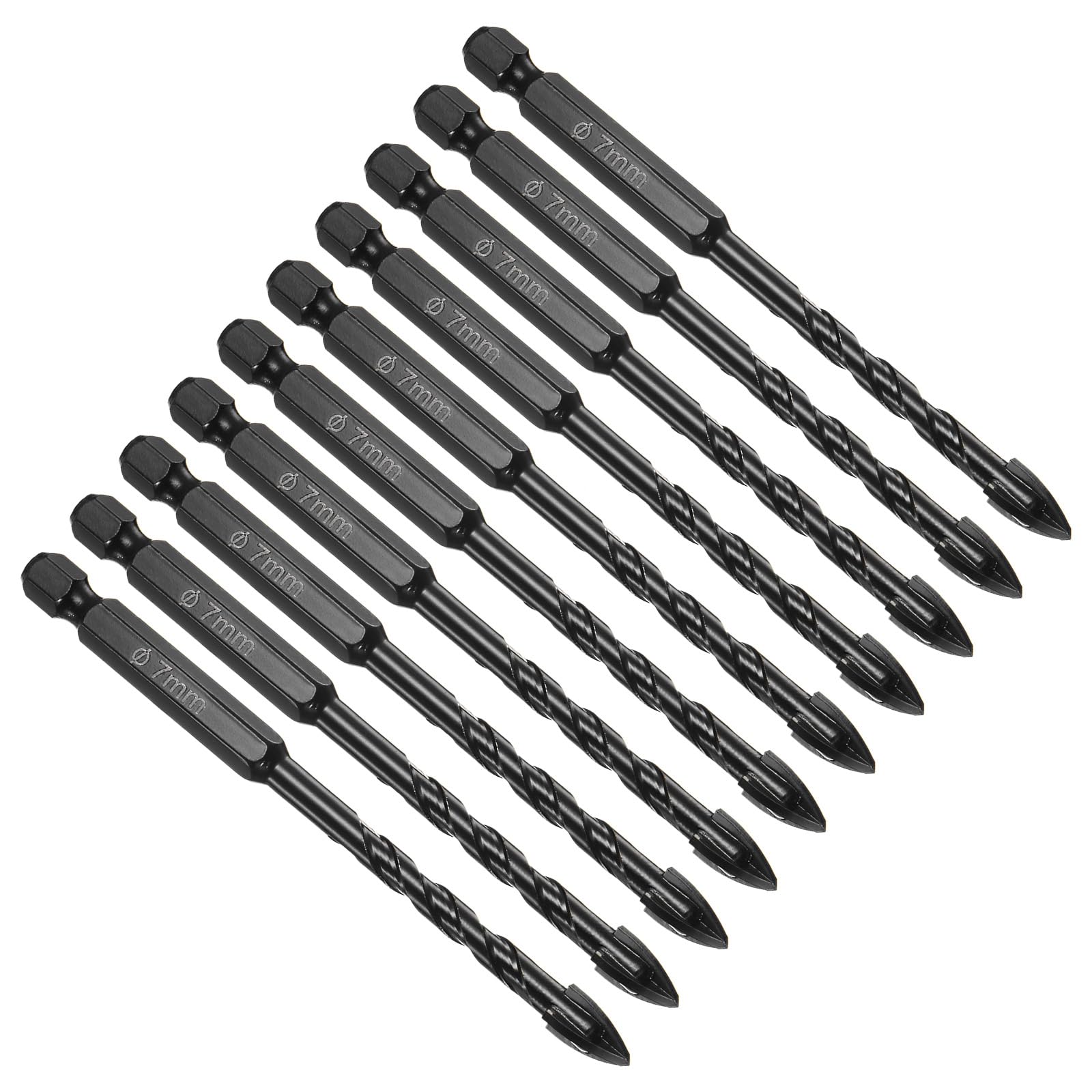 CoCud Masonry Drill Bit, 7mm Cutting Dia 100mm Length 1/4" Hex Shank Carbide Cross Tip Concrete Drill Bit Set Black - (Applications: for Wood Glass Brick Cement), 10-Pieces