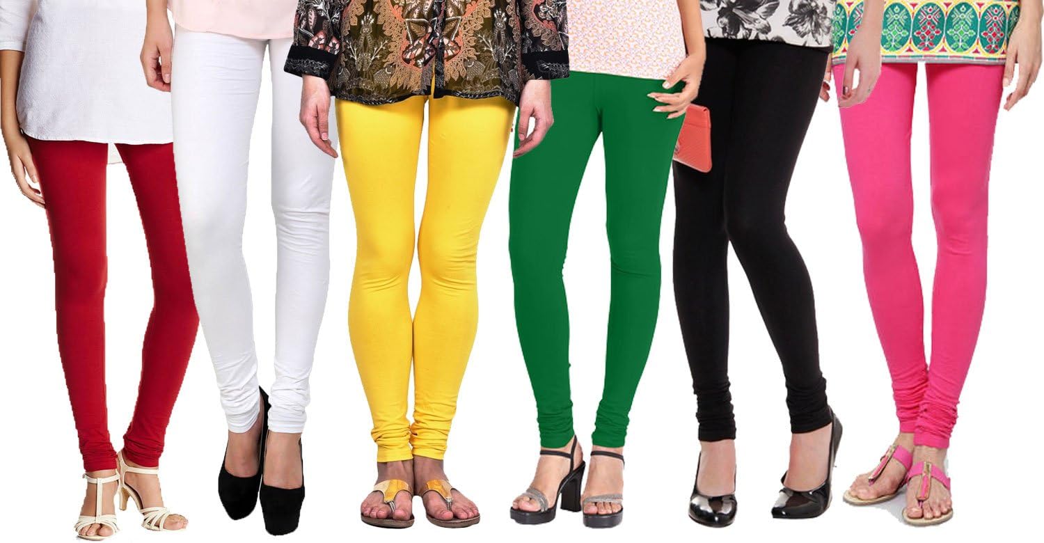 Multicolor Soft & Stretchable Churidar Free Size Leggings For Womens Combo Offer - (Pack of 6) Leggings Combo Offer