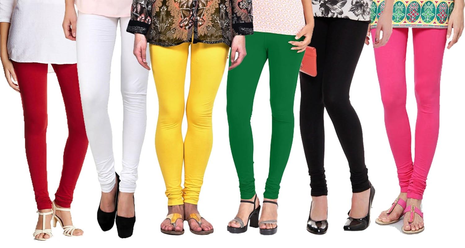 shmayra multicolor soft & stretchable churidar free size leggings for womens combo offer - (pack of 6) leggings combo offer