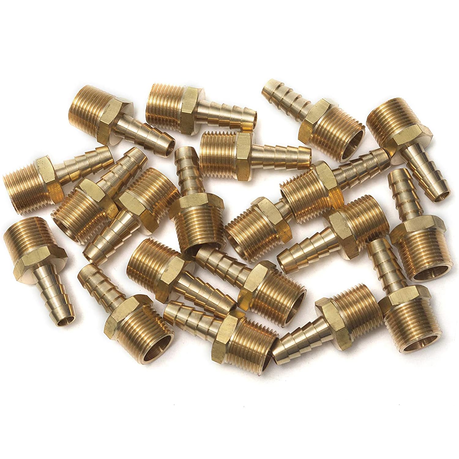 LTWFITTING Brass 3/8-Inch Male BSPT x 8mm Hose Barb Coupler Adapter Fitting for Vehicle Fuel System, HVAC System (Pack of 25)
