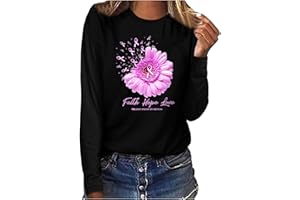 LENAGO Breast Cancer T-Shirts Hope Love Breast Cancer Awareness T-Shirt Pink Ribbon Floral Sweatshirt Fighting Breast