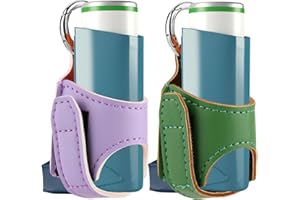 Beautyflier 2PCS Asthma Inhaler Holder Keychain PU Leather Travel Handy Holder for Adults and Kids, Inhaler Not Included (Green + Purple)