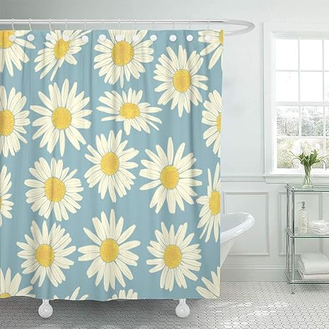 Amazon Tisaguer シャワーカーテン黄色のデイジー花カモミールかわいい白い花夏生地12フック付きシャワーカーテンセット72 X 72インチ防水ポリエステル生地 シャワーカーテン ホーム キッチン オンライン通販