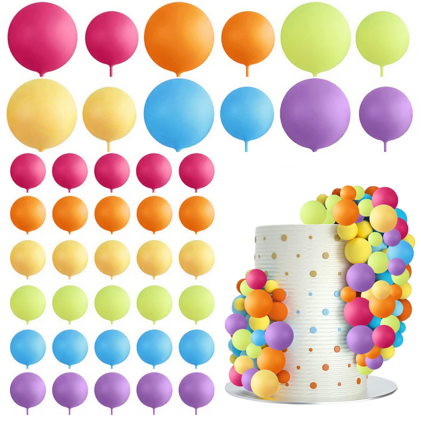 Miniature Colorful Balloons Cake Topper, 48pcs Mini rainbow balls Cake Topper, Insert Balloon Cake Balloon for Daily Life Use to Decorate Birthday Cakes Cupcakes (108, Colorful)