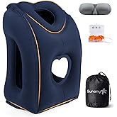 Sunany Travel Pillow, Upgraded Plane Pillow for Long Flights, Inflatable Neck Pillow Used for Airplanes,Cars,Buses,Trains,Office Napping with Eye Mask,Earplugs (Blue)