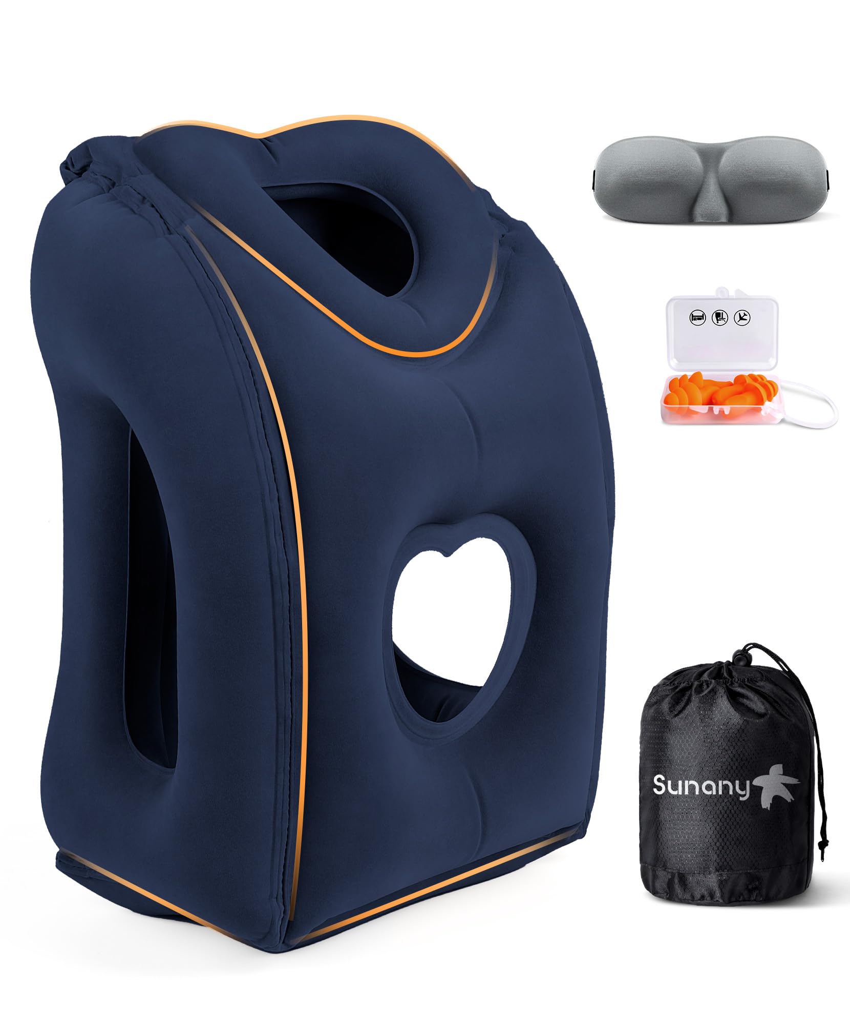 Photo 1 of Sunany Travel Pillow, Upgraded Plane Pillow for Long Flights, Inflatable Neck Pillow Used for Airplanes,Cars,Buses,Trains,Office Napping with Eye Mask,Earplugs (Blue)