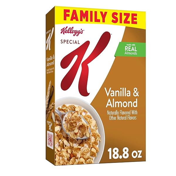 SPECIAL K BREAKFAST CEREAL, 11 VITAMINS AND MINERALS, MADE WITH REAL ALMONDS, FAMILY SIZE, VANILLA AND ALMOND, 18.8OZ BOX (1 BOX)
