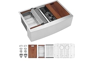33 Farmhouse Sink Double Bowl - Sarlai 33 Inch Farm Kitchen Sink Ledge Workstation Low Divide Two Basin 50/50 16 Gauge Stainless Steel Apron Front Farmer Sinks with Accessories