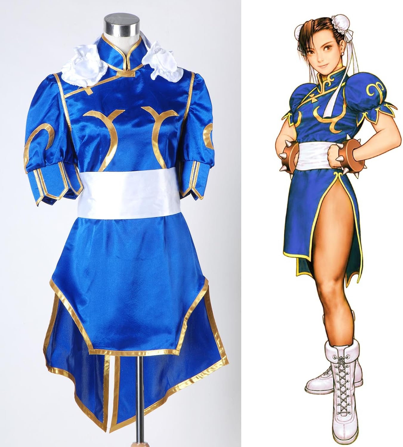 Amazon ストリートファイター 春麗風 チュン リー コスプレ服 青 髪飾り 付き オーダメイド 新品 コスプレ 仮装 通販