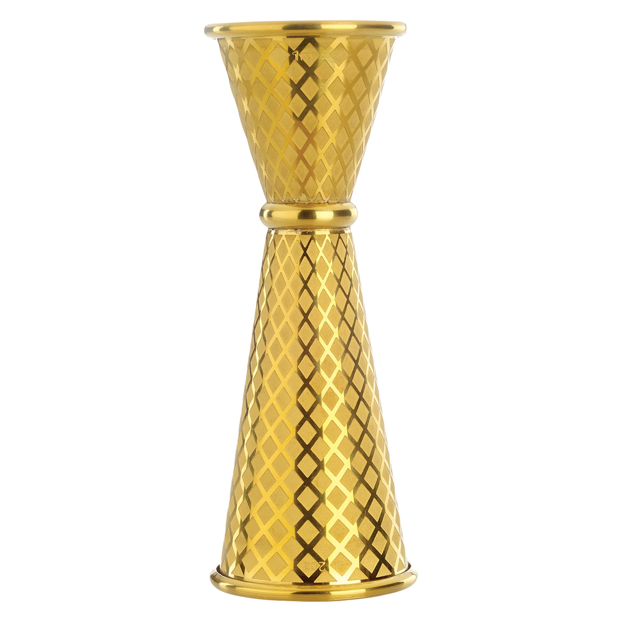 Barfly 1 x 2 oz. Diamond Lattice Etch Japanese Style Jigger, Gold Plated