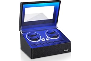 iFregga Watch Winder for Automatic Watches, 4/6 Mabuchi Winder+ 6 Extra Storage with Serenity Blue Backlight, Leather Shell Soft Velvet Lining Box, Open Lid Stop Tech and 4 Modes