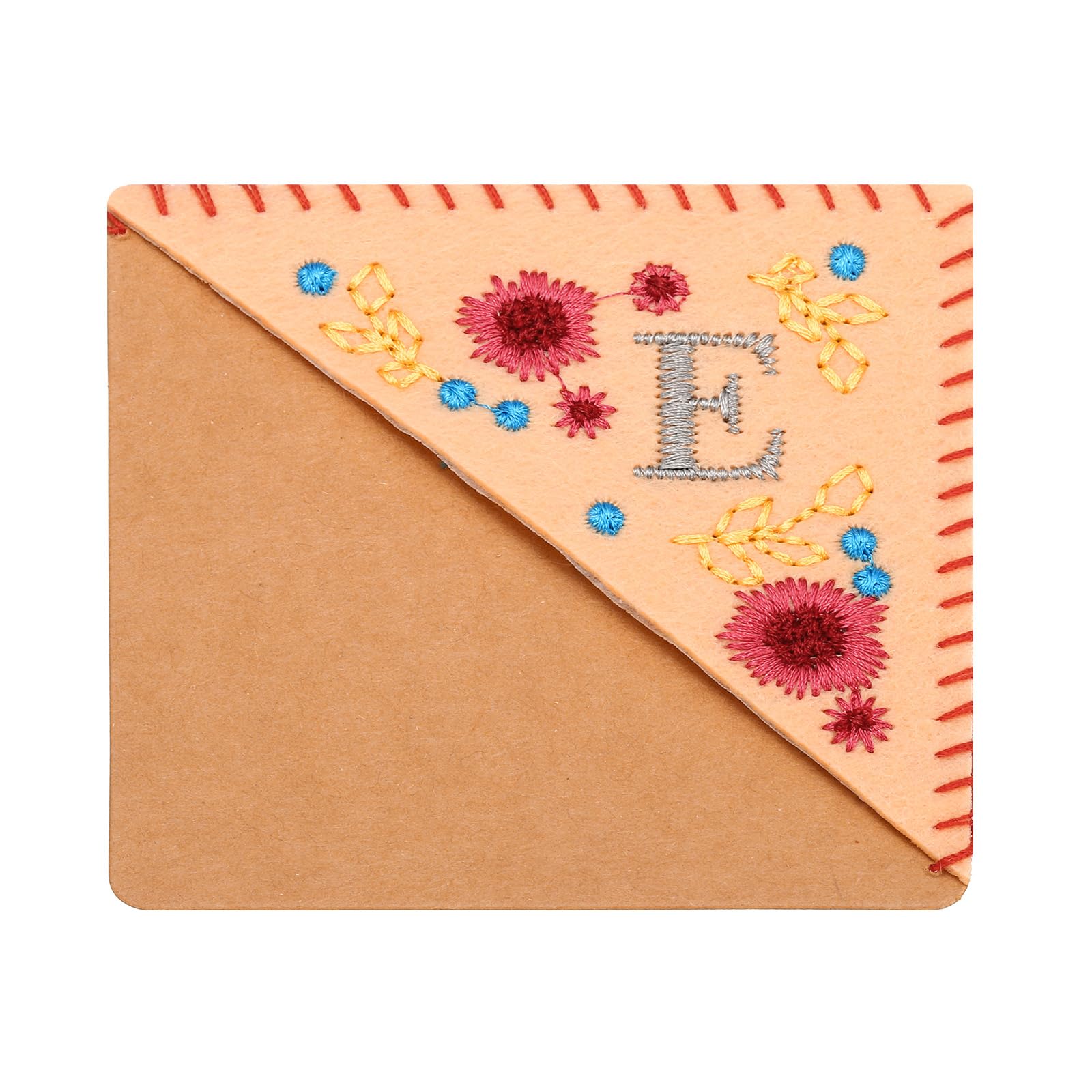 PATIKIL Personalized Embroidered Corner Bookmark, Cute Flower Felt Stitched Triangle Handmade Book Page Mark for Women Men Book Lover Teacher, Pink, Letter E